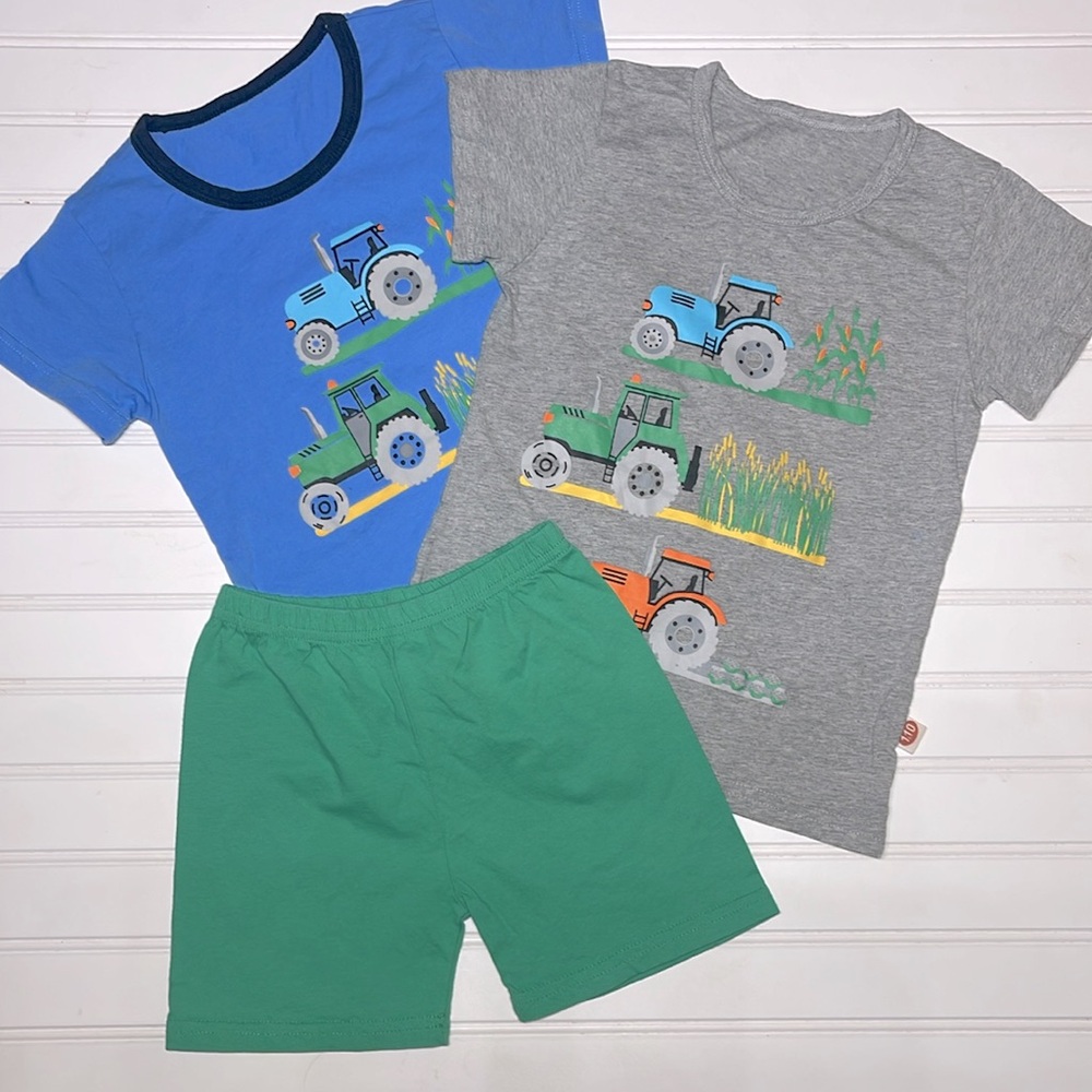 BOUTIQUE NWOT 100% Cotton Tractor Short Sleeve Shirt Shorts Matching Set
